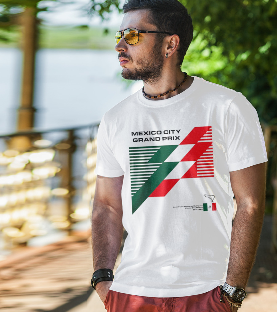 Mexico City Grand Prix Racing Stripes Emblem Green Red Flag T-Shirt