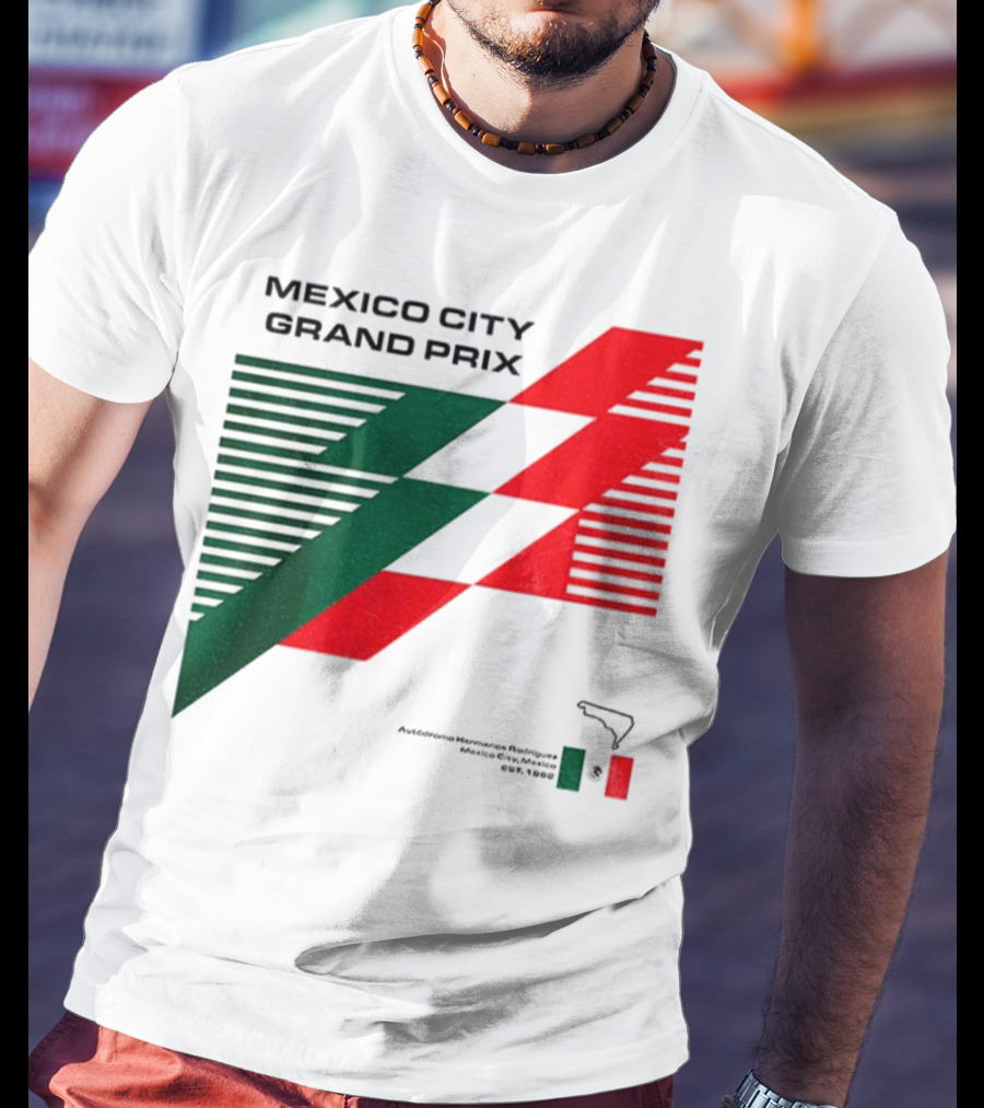 Mexico City Grand Prix Racing Stripes Emblem Green Red Flag T-Shirt