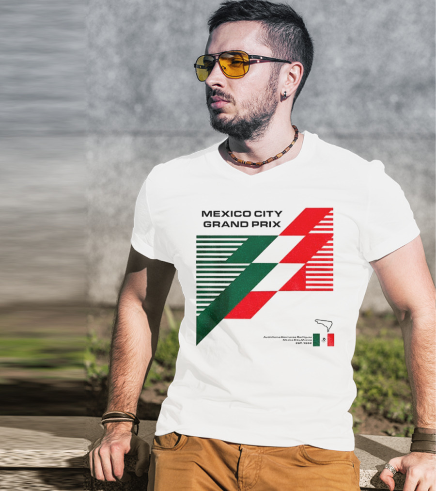 Mexico City Grand Prix Racing Stripes Emblem Green Red Flag T-Shirt