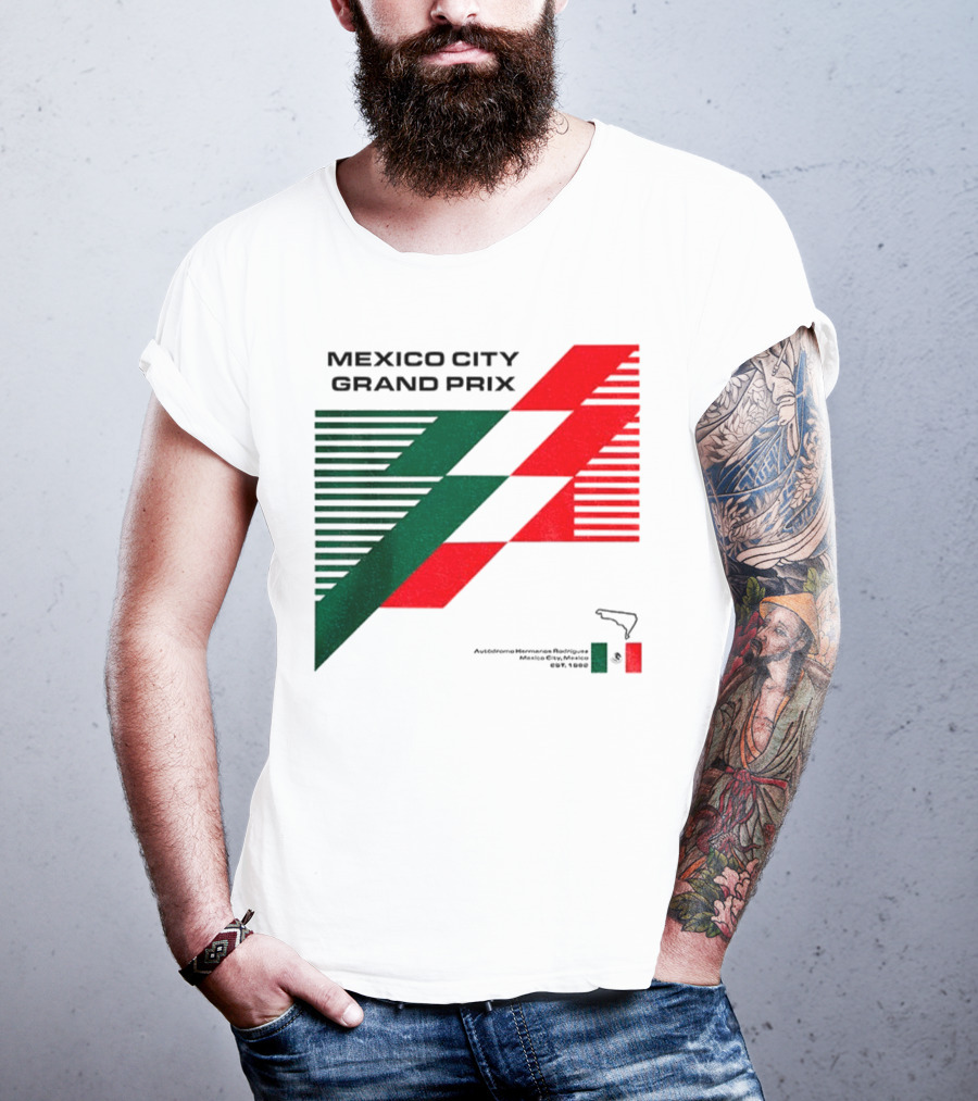 Mexico City Grand Prix Racing Stripes Emblem Green Red Flag T-Shirt