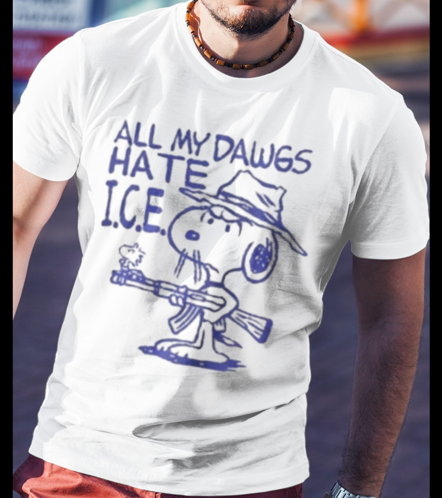 Snoopy Peanuts All My Dawgs Hate I.C.E. T-Shirt