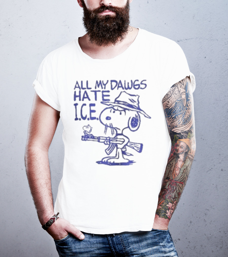 Snoopy Peanuts All My Dawgs Hate I.C.E. T-Shirt