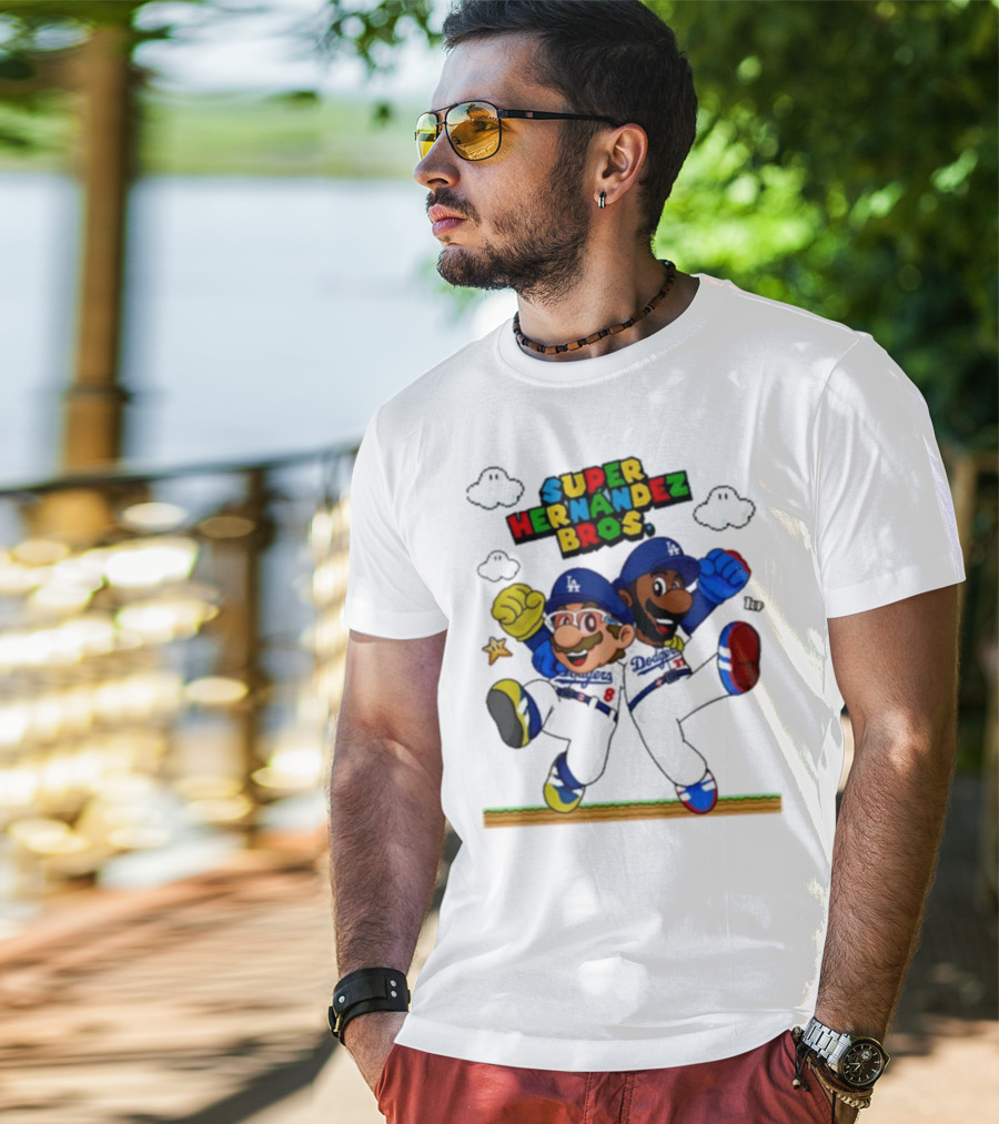 Super Hernández Bros Teoscar Kiké Let’s Go Dodgers Mario X Los Angeles Dodgers T-Shirt