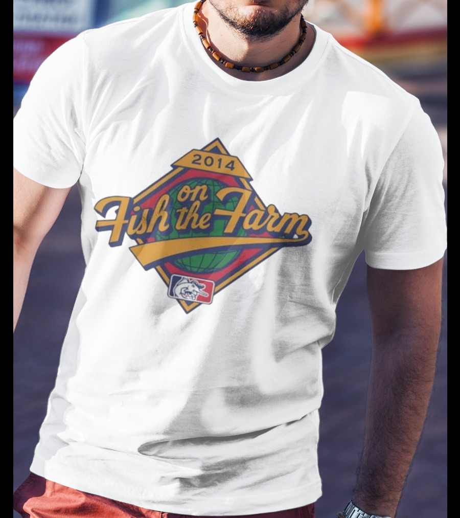 2014 Fish On The Farm Baseball With Global Earth And Whale Symbol T-Shirt