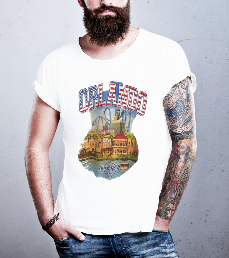 Hard Rock Cafe Orlando American Flag Skyline Roller T-Shirt
