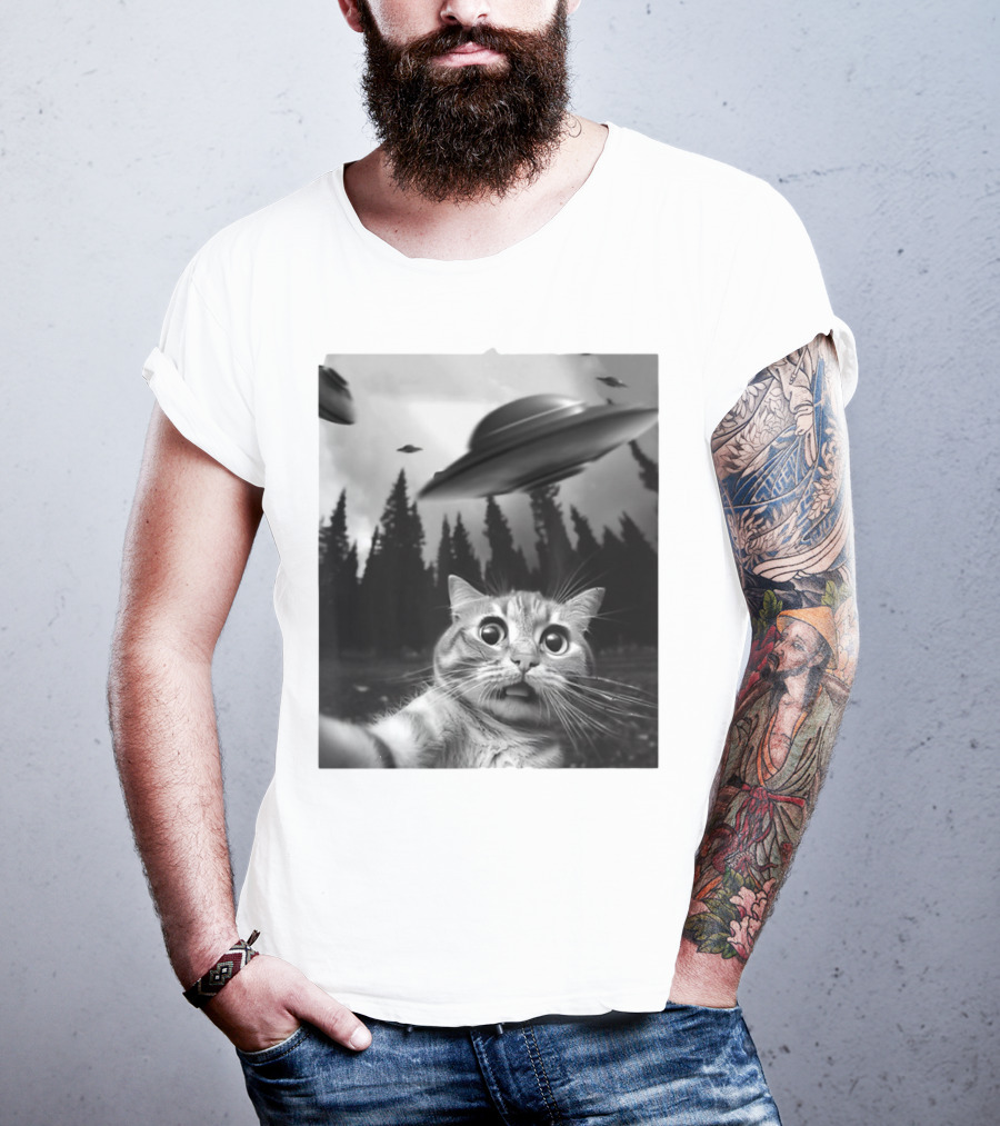 Keith Hernandez Cat Selfie Ufos Forest Scene T-Shirt