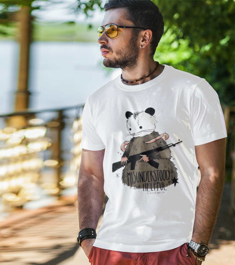 Misunderstood But Helpful Opossum With Rifle Artwork T-Shirt