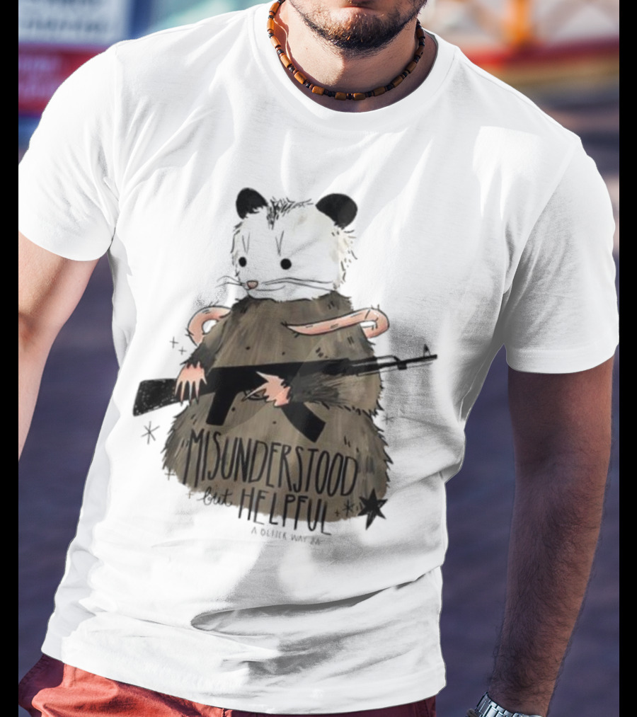 Misunderstood But Helpful Opossum With Rifle Artwork T-Shirt