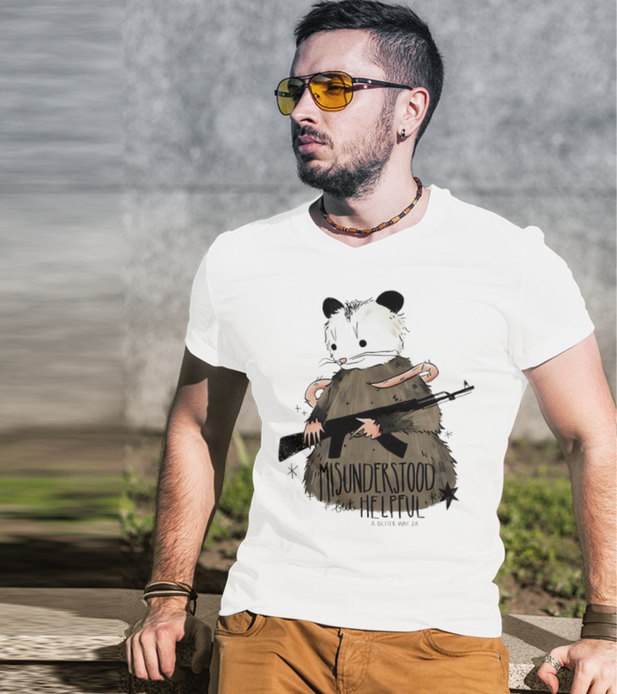 Misunderstood But Helpful Opossum With Rifle Artwork T-Shirt