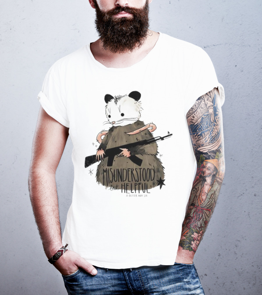 Misunderstood But Helpful Opossum With Rifle Artwork T-Shirt