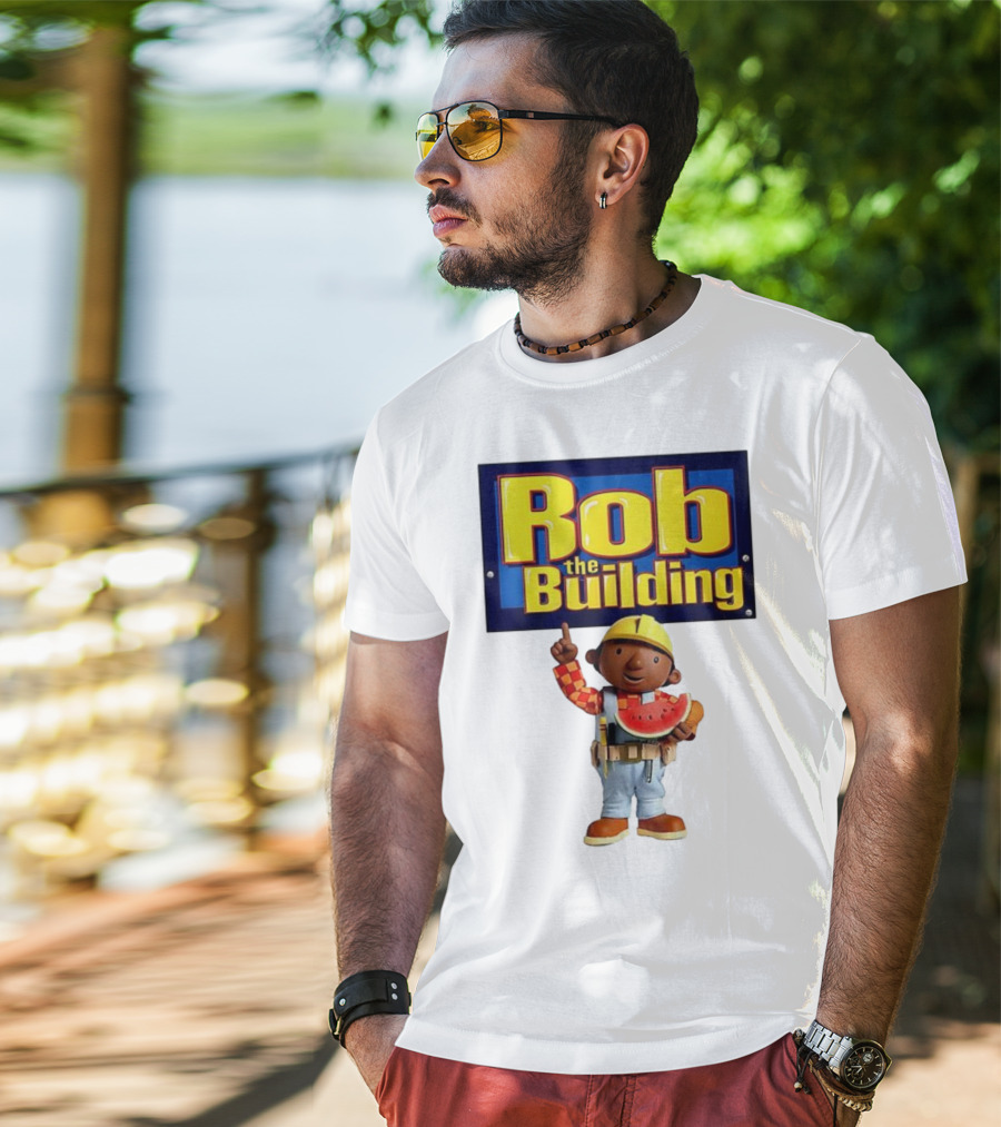 Rob The Building Cartoon Construction Character Eating Watermelon T-Shirt