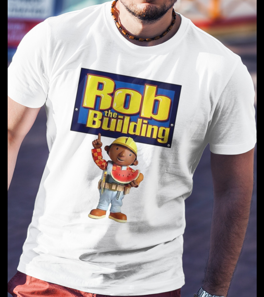 Rob The Building Cartoon Construction Character Eating Watermelon T-Shirt