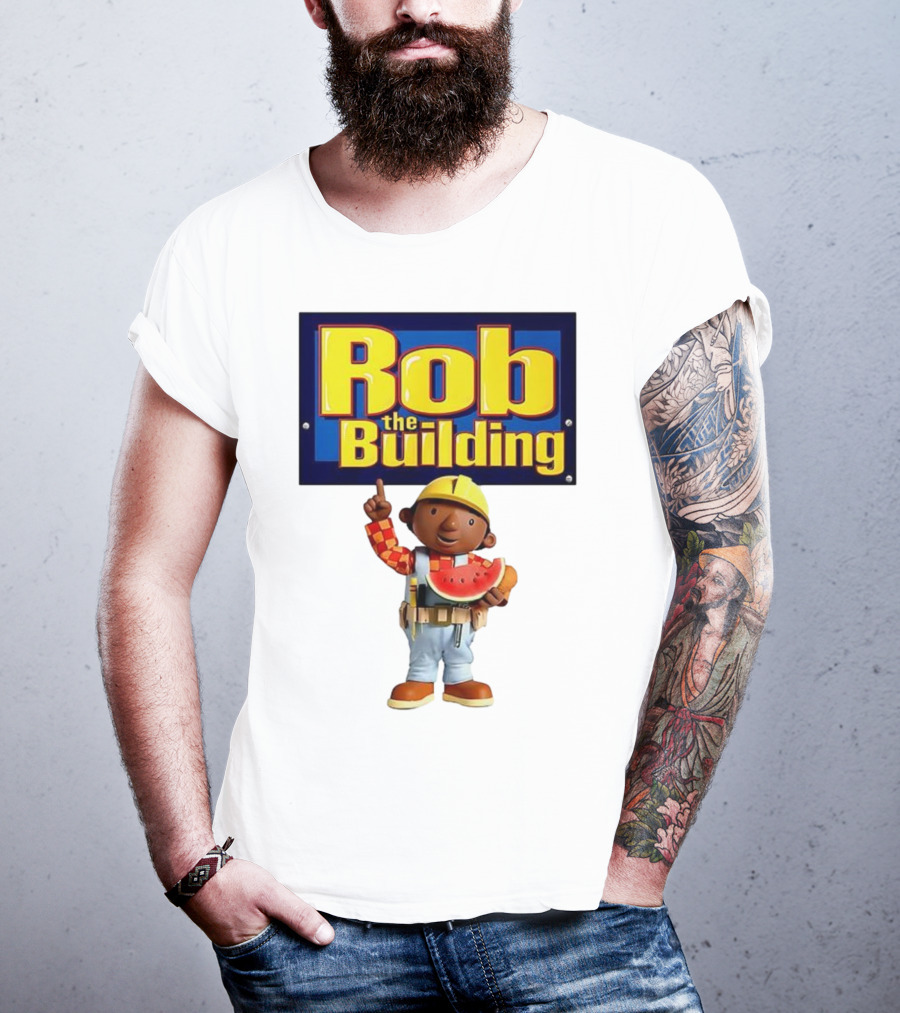 Rob The Building Cartoon Construction Character Eating Watermelon T-Shirt