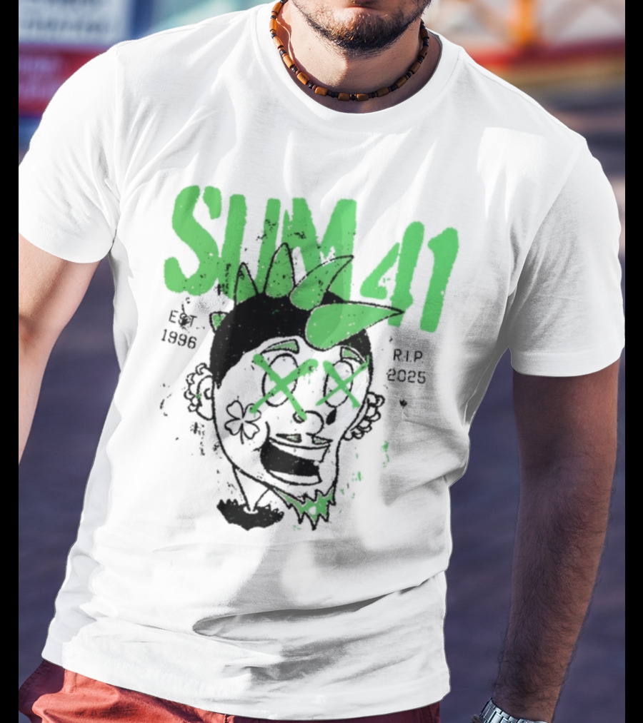 Sum41 St Patrick's Day Punk Skull Green Spikes T-Shirt