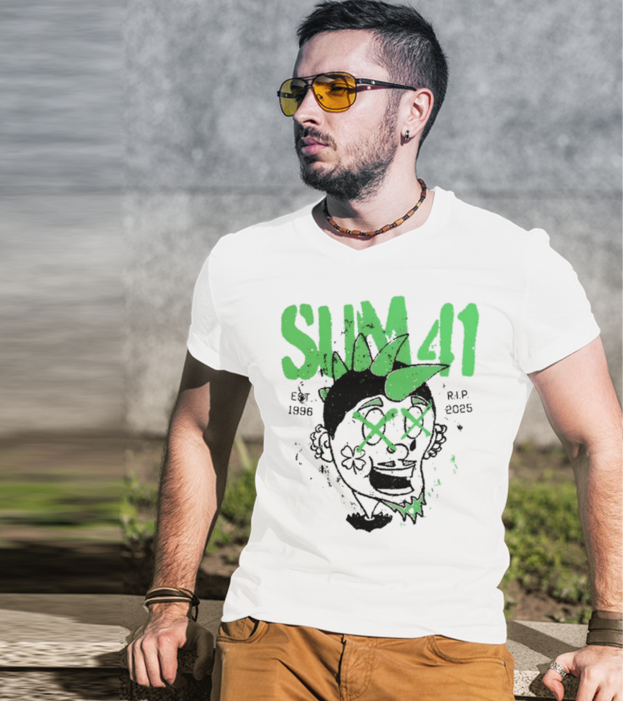 Sum41 St Patrick's Day Punk Skull Green Spikes T-Shirt