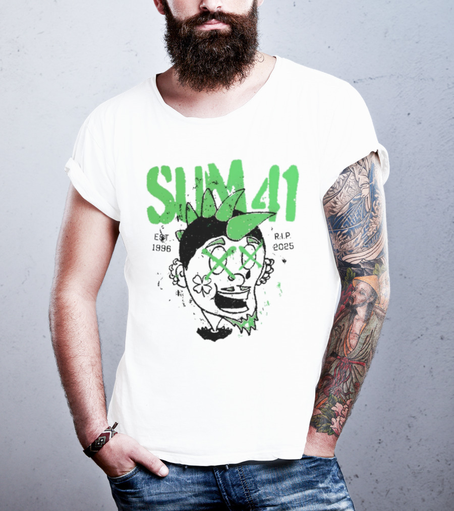 Sum41 St Patrick's Day Punk Skull Green Spikes T-Shirt
