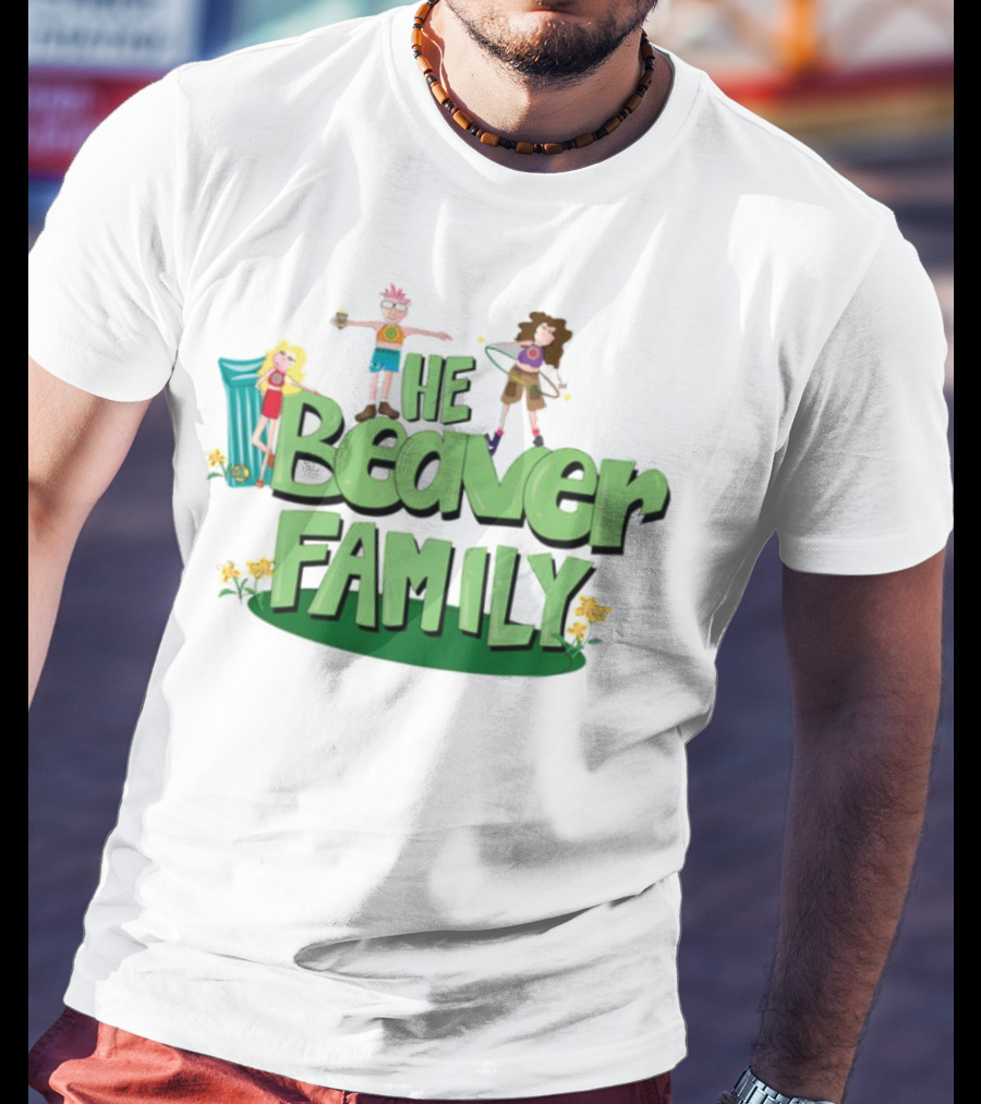 He Beaver Family Fun Characters With Flower Accents T-Shirt