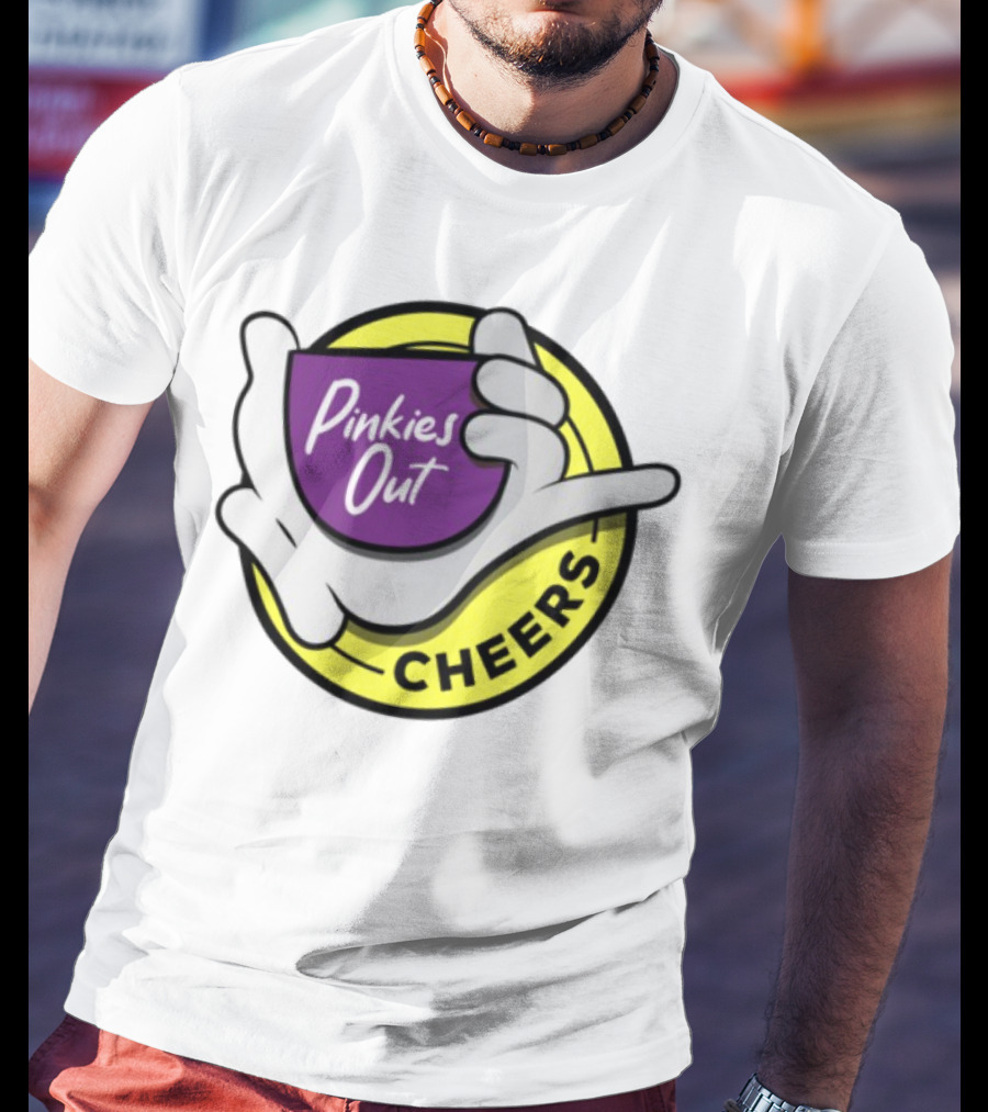 Pinkies Out Cheers Hand Gesture Circle Yellow Background T-Shirt
