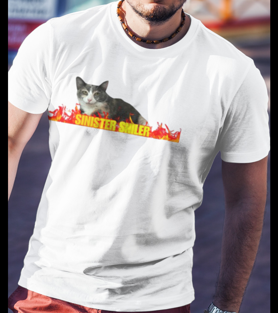 Sinister Sniler Cat With Flames Image T-Shirt