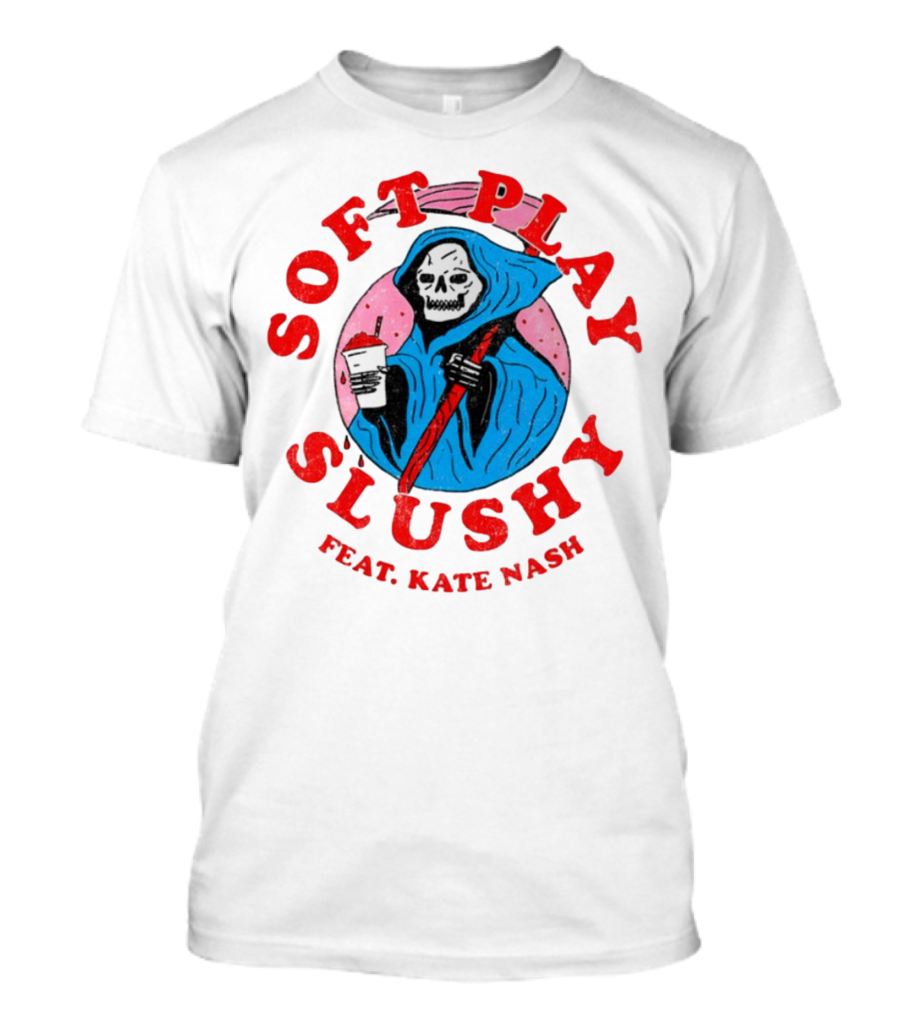 Soft Play Slushy Reaper Featuring Kate Nash Grim Reaper Holding Drink T-Shirt