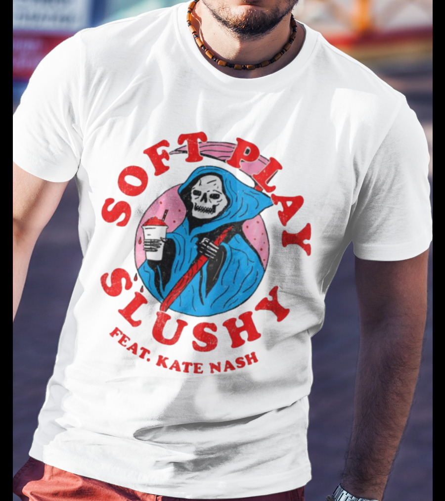 Soft Play Slushy Reaper Featuring Kate Nash Grim Reaper Holding Drink T-Shirt