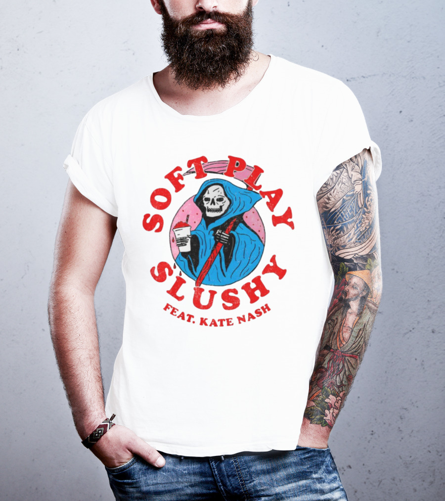 Soft Play Slushy Reaper Featuring Kate Nash Grim Reaper Holding Drink T-Shirt