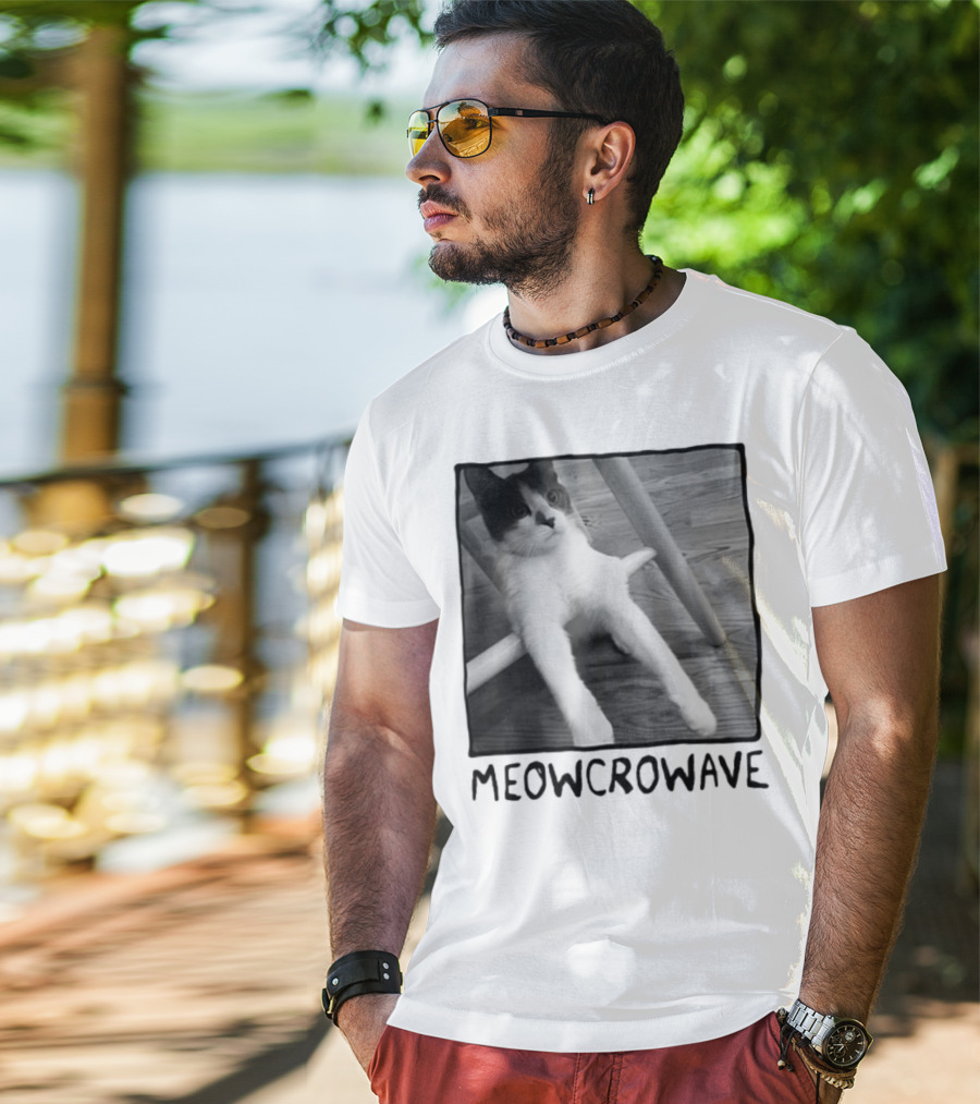 Meowcrowave Cat Humor With Cute Black And White Cat Image T-Shirt
