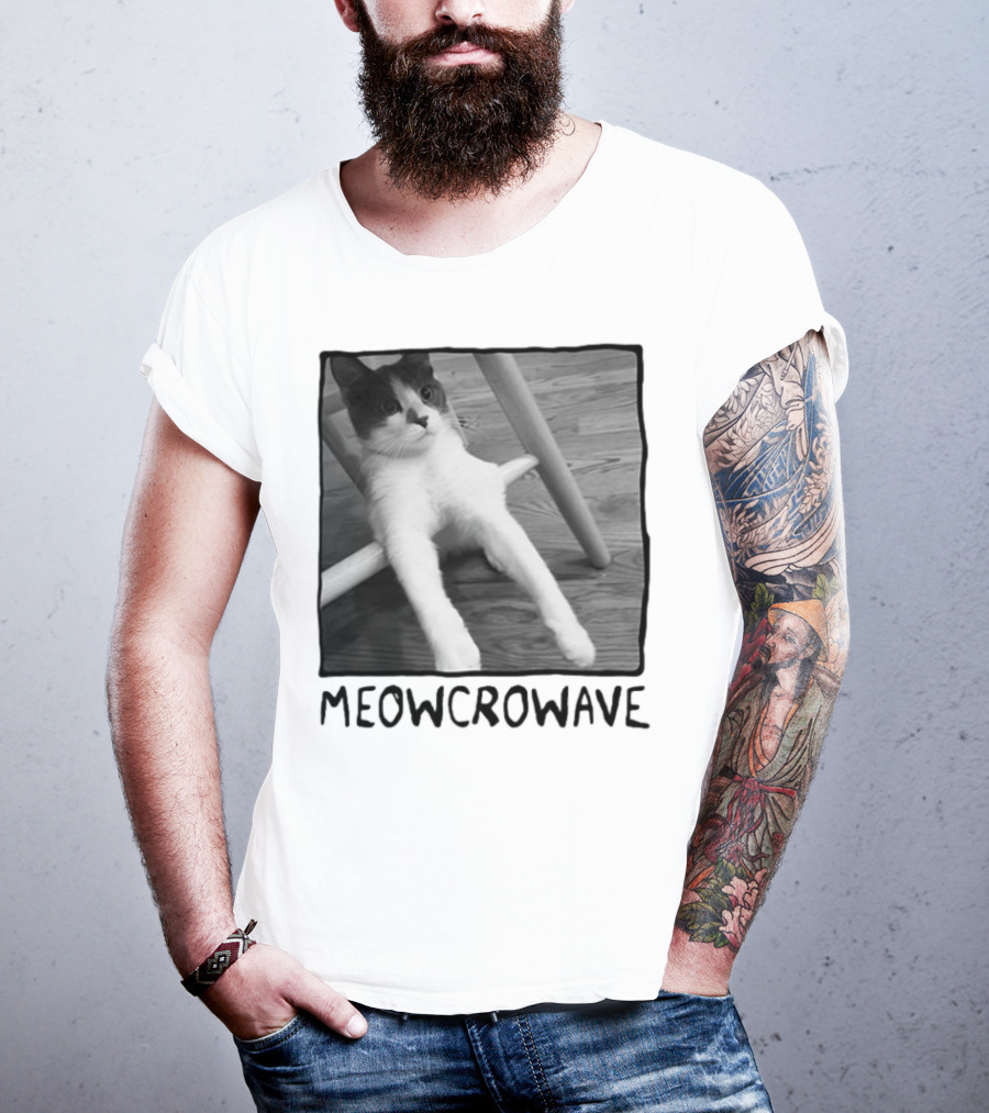 Meowcrowave Cat Humor With Cute Black And White Cat Image T-Shirt