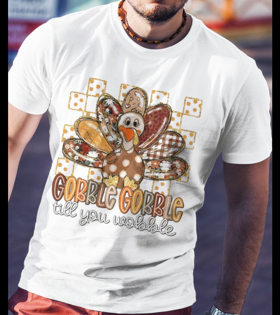 Floral Turkey Gobble Gobble Till You Wobble Thanksgiving 2025 T-Shirt