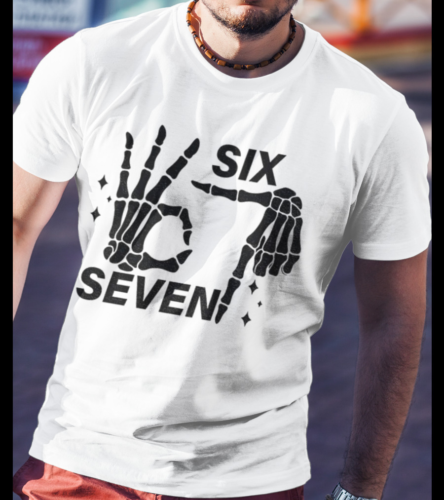 Six Seven Meme Skeleton Hands Funny Halloween T-Shirt