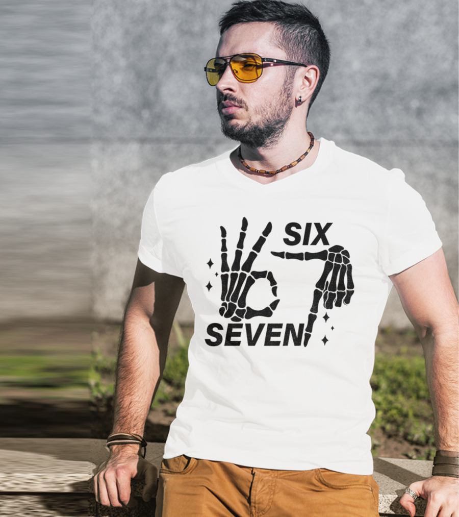 Six Seven Meme Skeleton Hands Funny Halloween T-Shirt