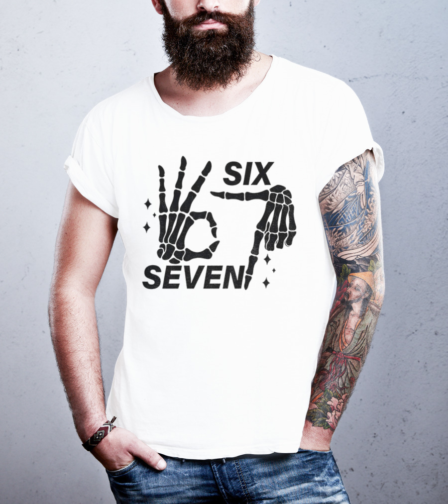 Six Seven Meme Skeleton Hands Funny Halloween T-Shirt