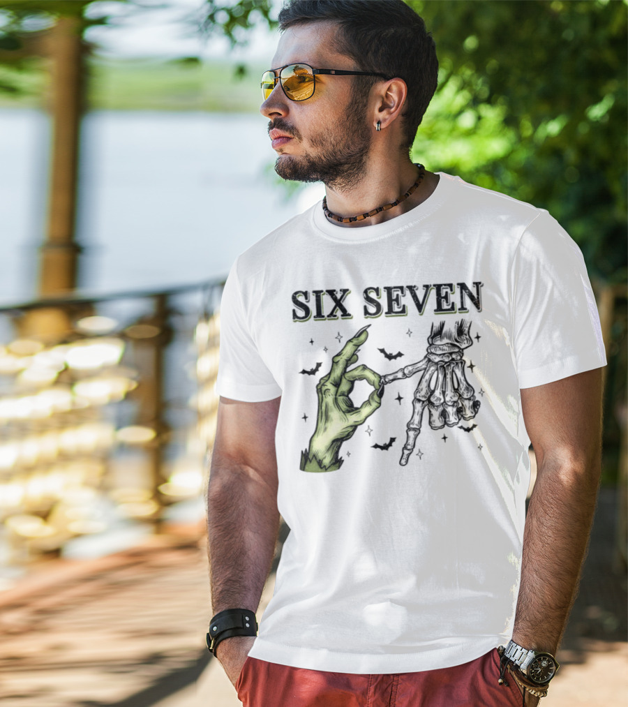 Spooky Season Witch Skeleton Hands Six Seven Meme T-Shirt
