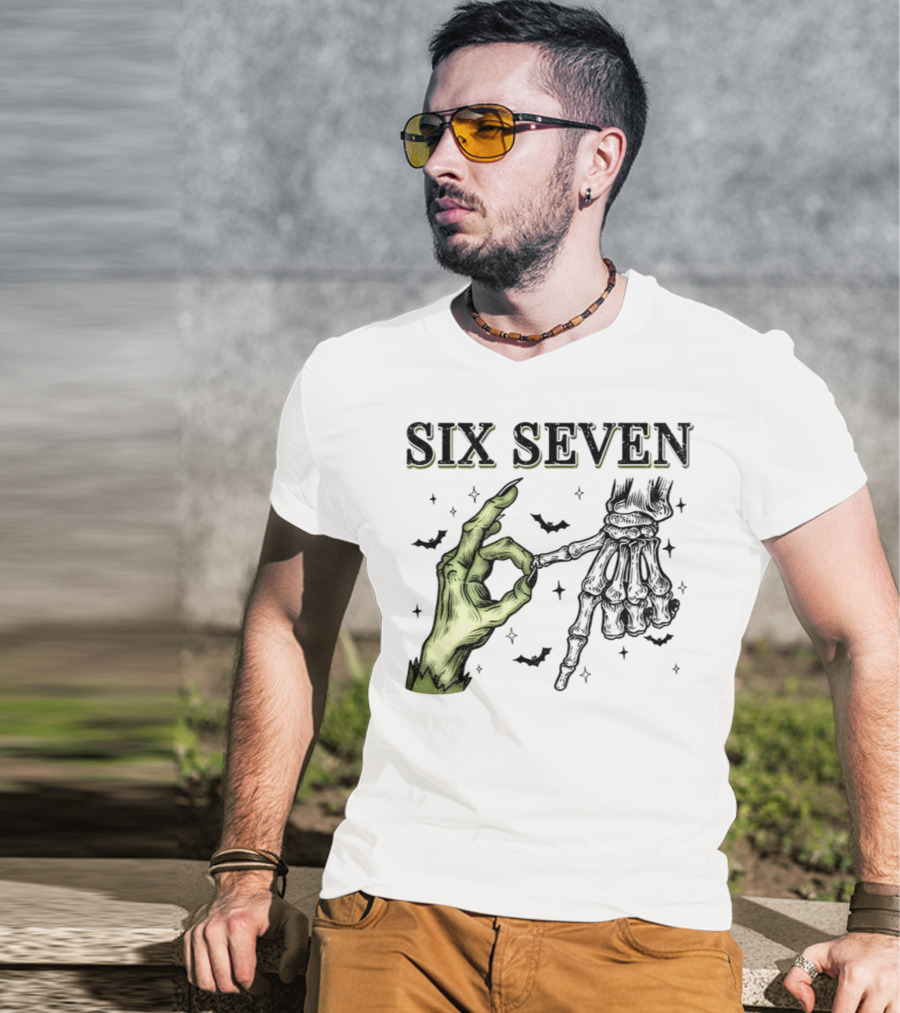 Spooky Season Witch Skeleton Hands Six Seven Meme T-Shirt