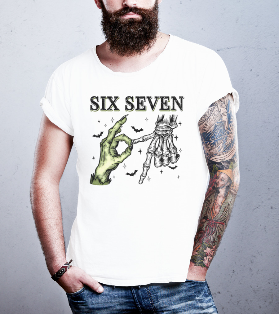 Spooky Season Witch Skeleton Hands Six Seven Meme T-Shirt