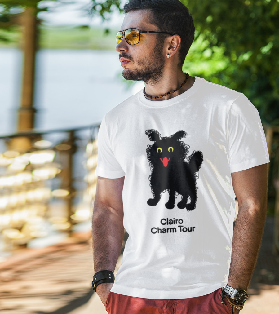 Clairo Charm Tour Yellow Eyes Red Tongue Fuzzy Cat T-Shirt