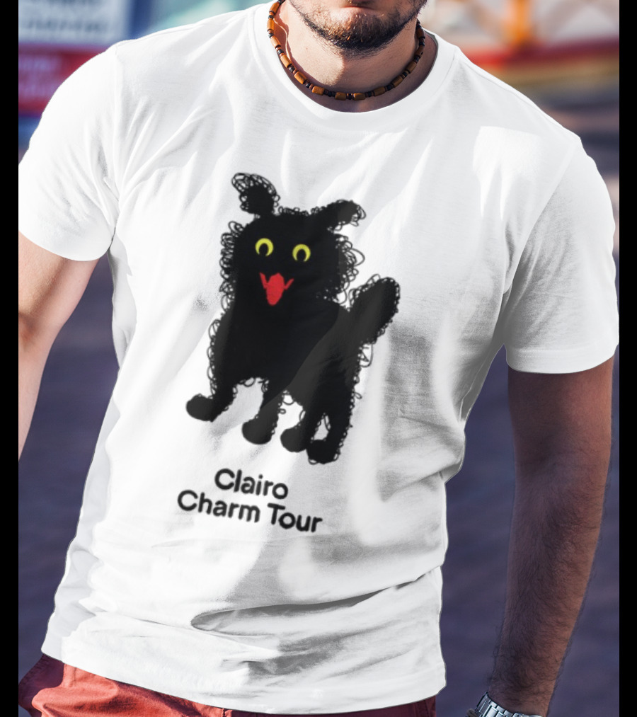 Clairo Charm Tour Yellow Eyes Red Tongue Fuzzy Cat T-Shirt