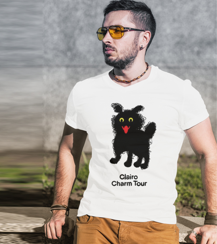 Clairo Charm Tour Yellow Eyes Red Tongue Fuzzy Cat T-Shirt