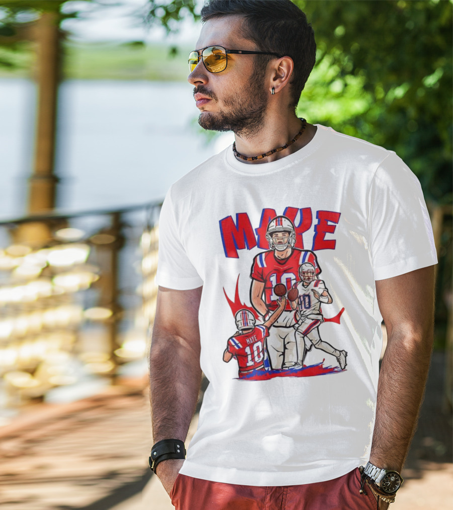 Drake Maye 10 New England Patriots Football Cartoon Style T-Shirt