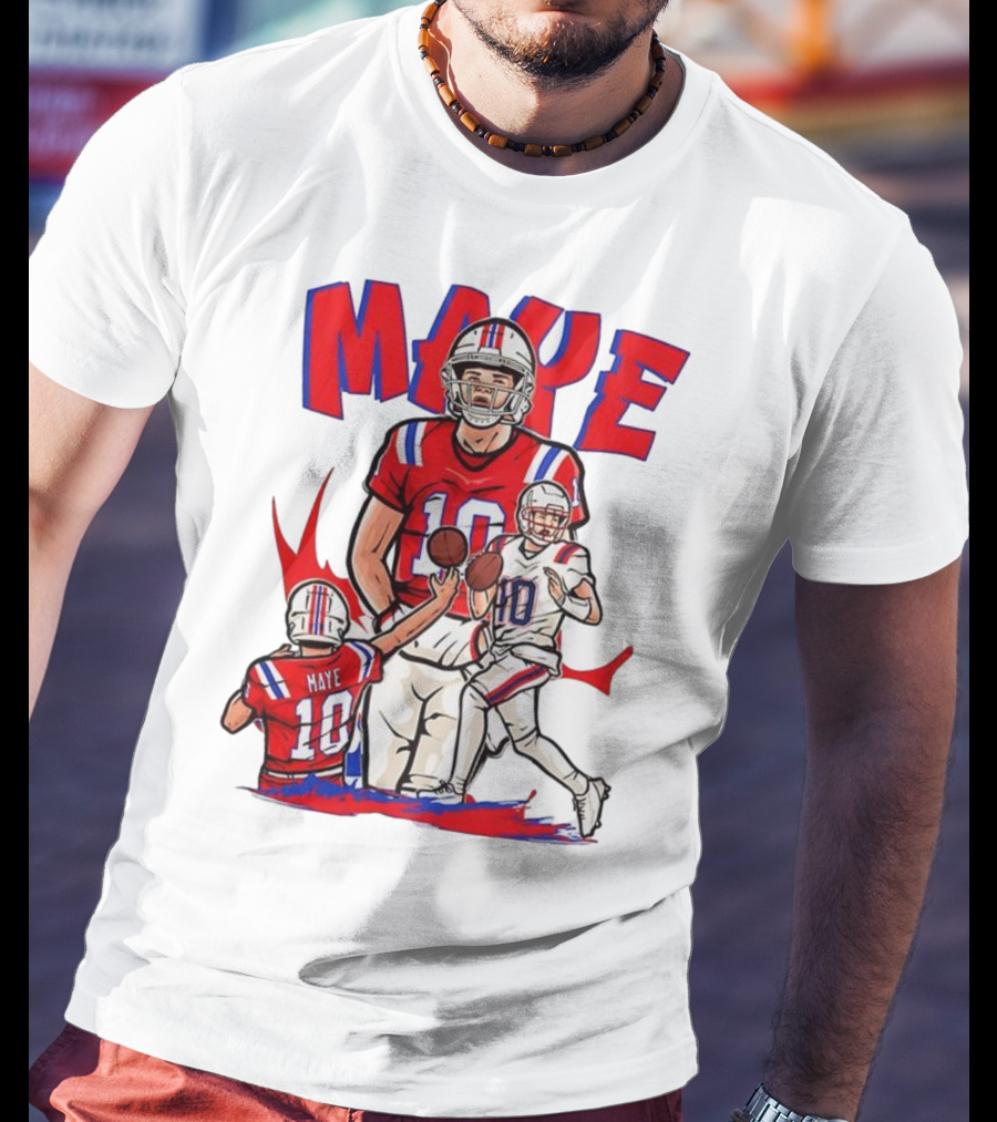 Drake Maye 10 New England Patriots Football Cartoon Style T-Shirt