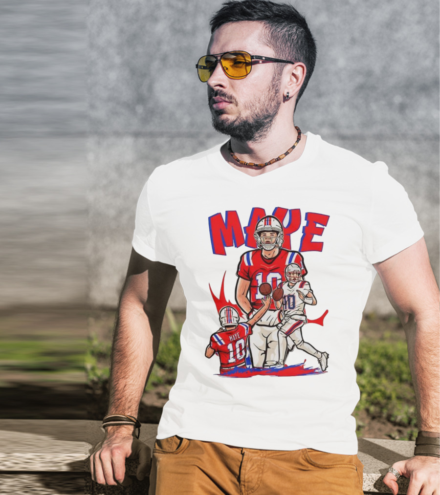 Drake Maye 10 New England Patriots Football Cartoon Style T-Shirt
