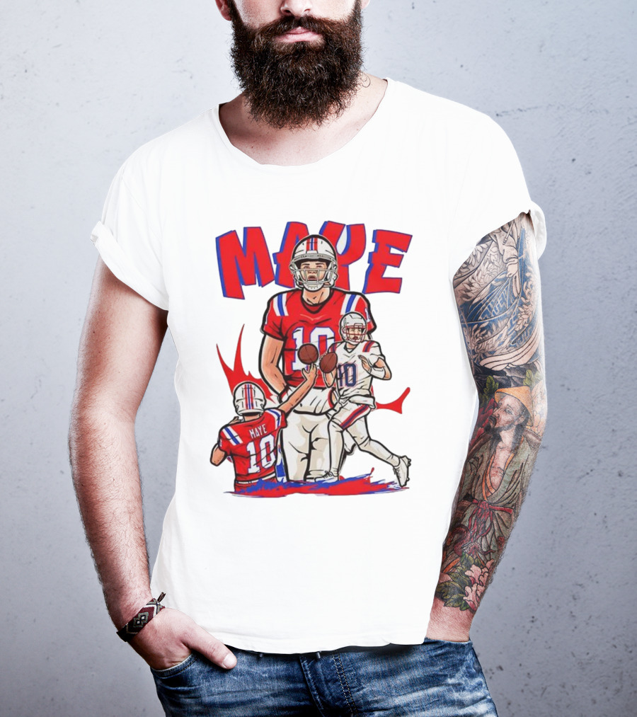 Drake Maye 10 New England Patriots Football Cartoon Style T-Shirt