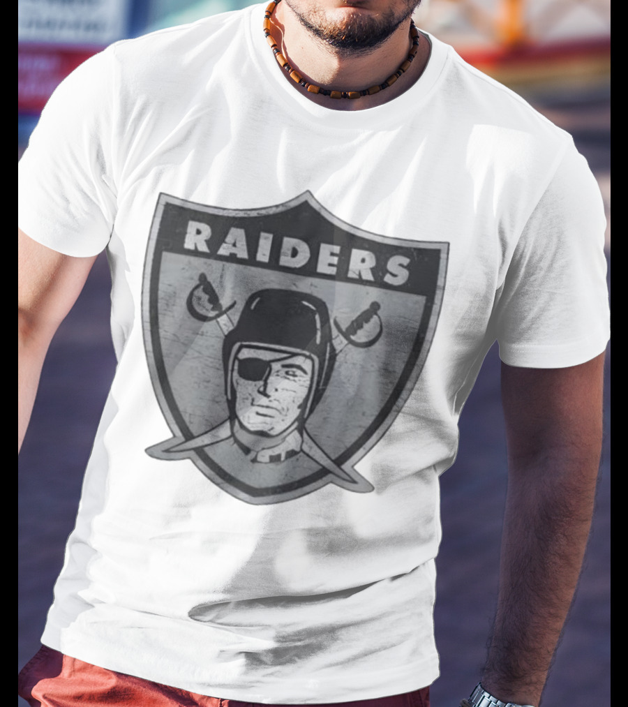 Raiders NFL Football Shield Patch Logo Silver And Black T-Shirt