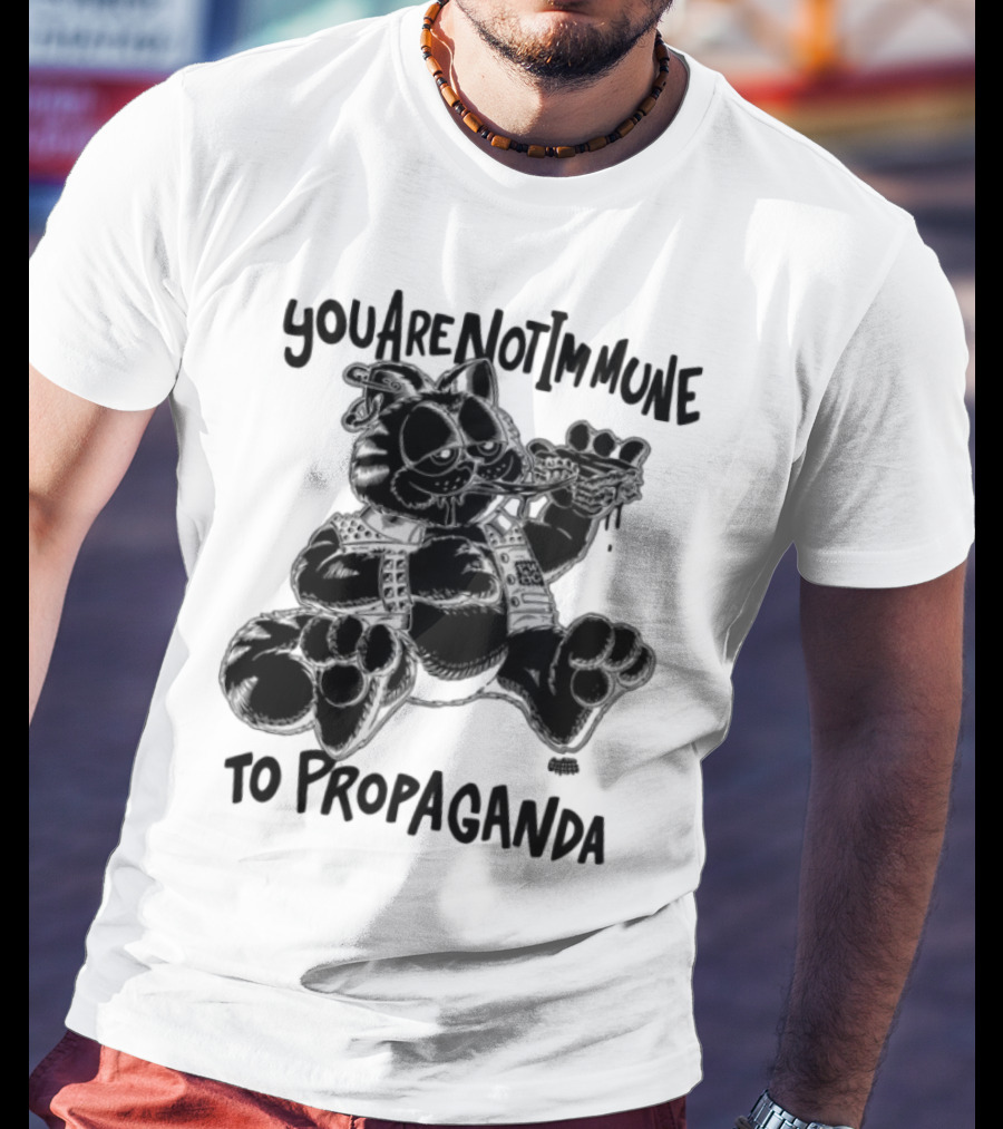 Punkwithacamera Cat With Pizza You Are Not Immune To Propaganda T-Shirt