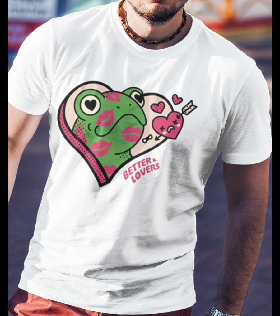 Better Lovers Love Frogs Heart Kisses Fun Graphic T-Shirt