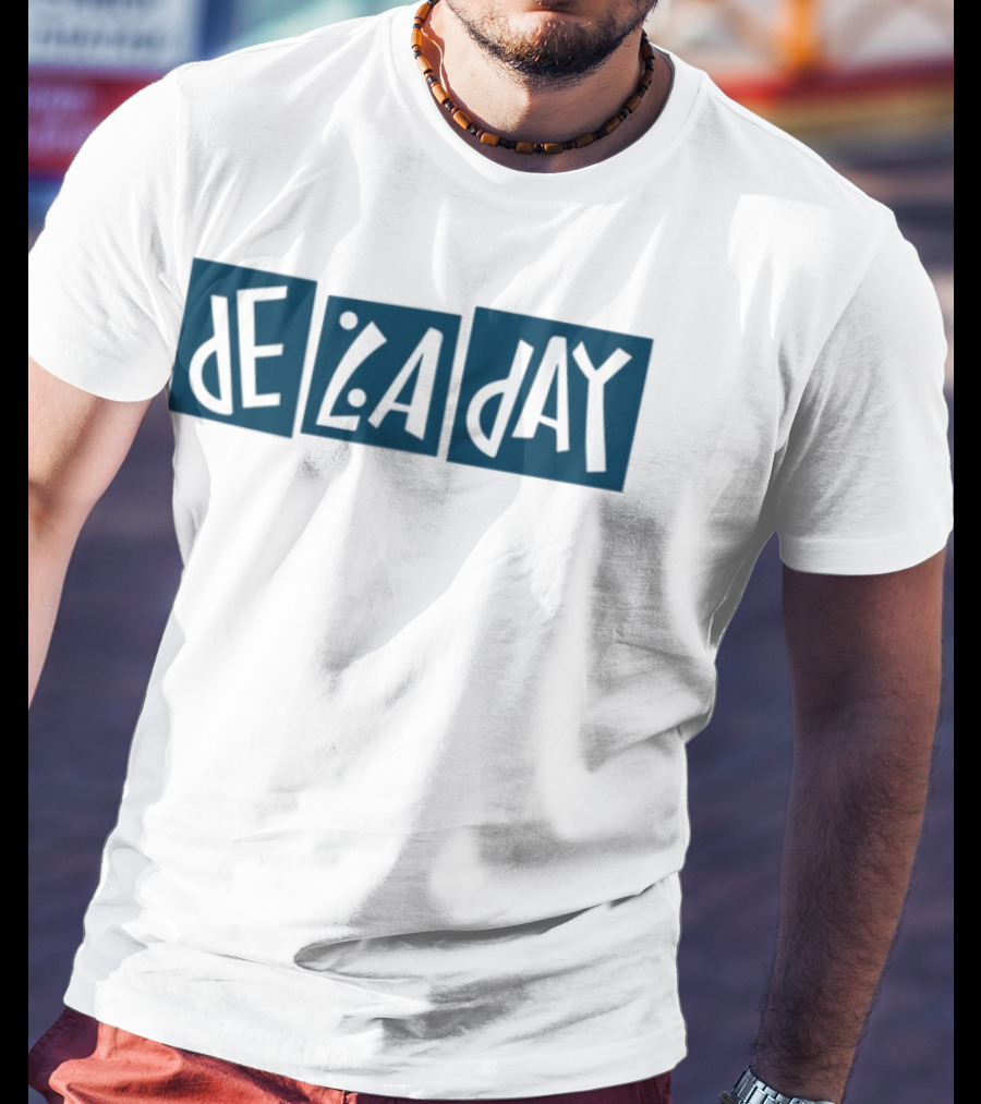 De La Day Text Typography Style In Blue Squares T-Shirt