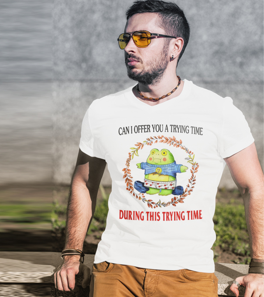 Can I Offer You A Trying Time During This Trying Time Funny Frog Meme T-Shirt