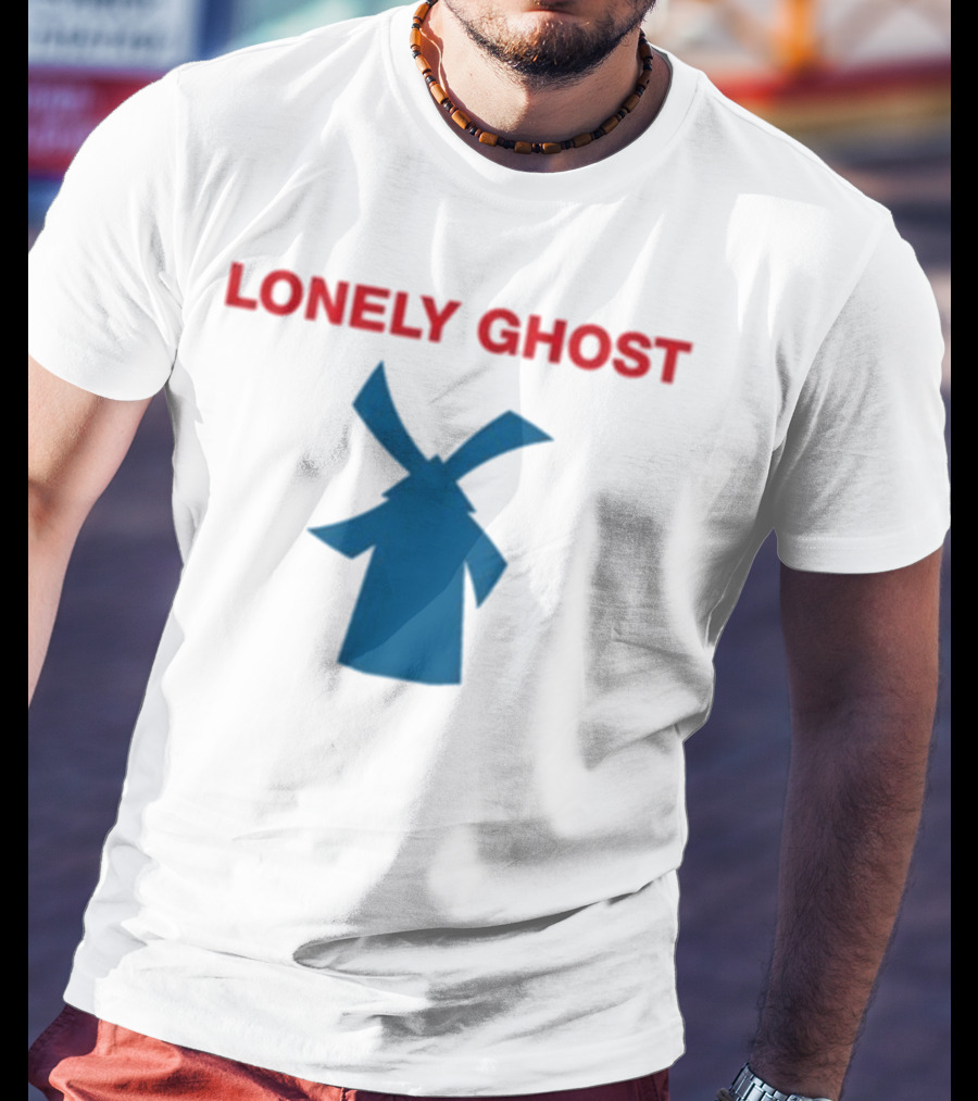 Lonely Ghost Windmill Classic Red Text Blue Silhouette T-Shirt