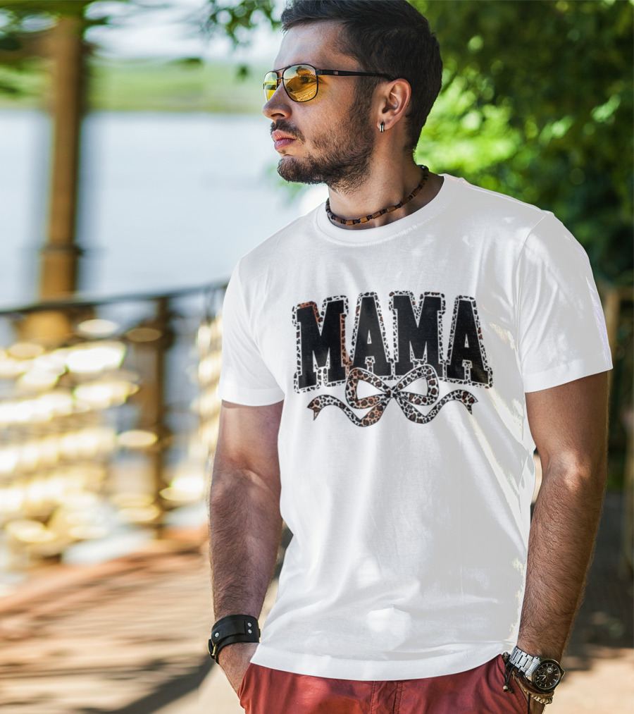 Mama Leopard Print Coquette Bow T-Shirt