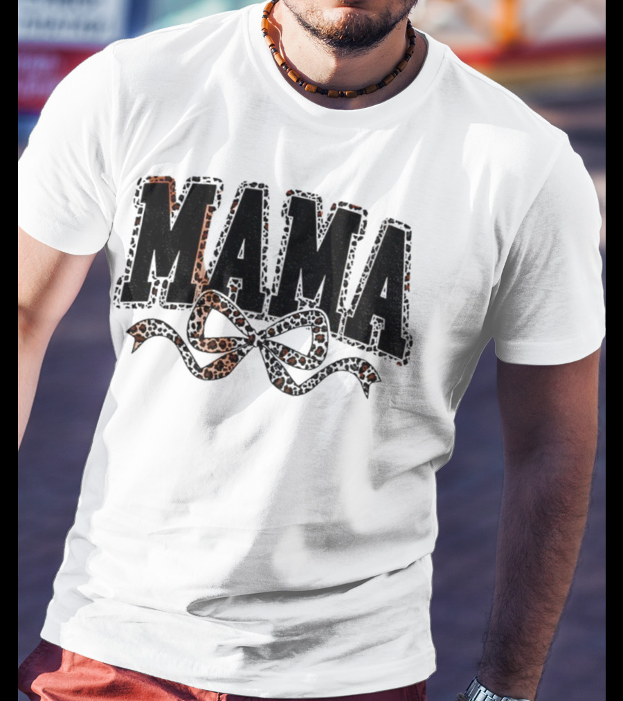 Mama Leopard Print Coquette Bow T-Shirt
